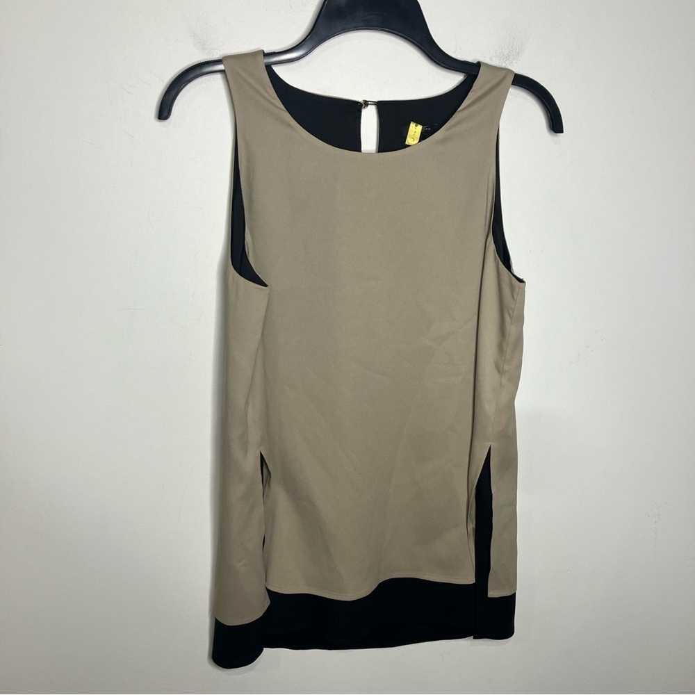 Ann Taylor layered split hem sleeveless top tan black size medium